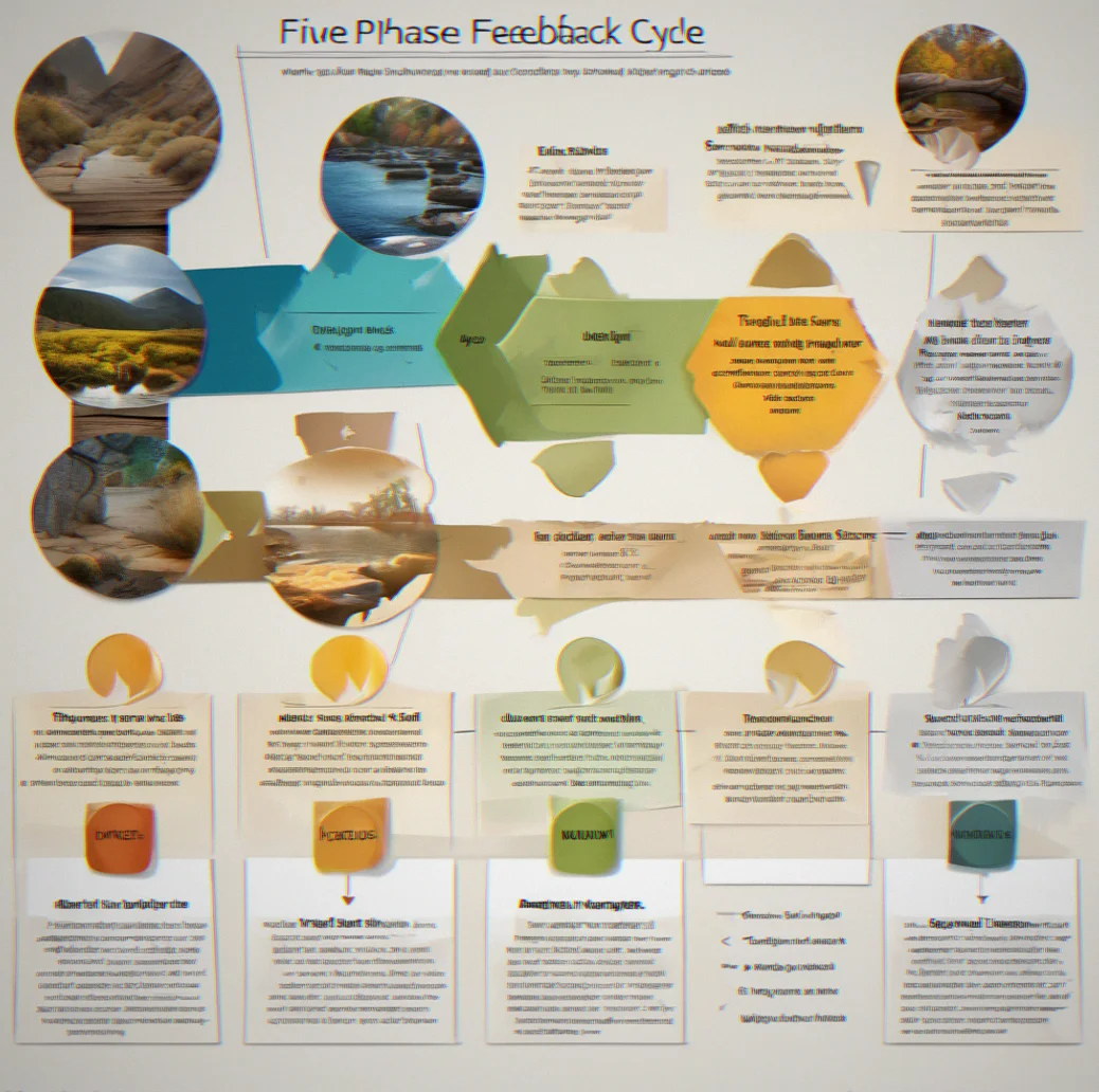 Five-phase feedback cycle timeline showing structured review points