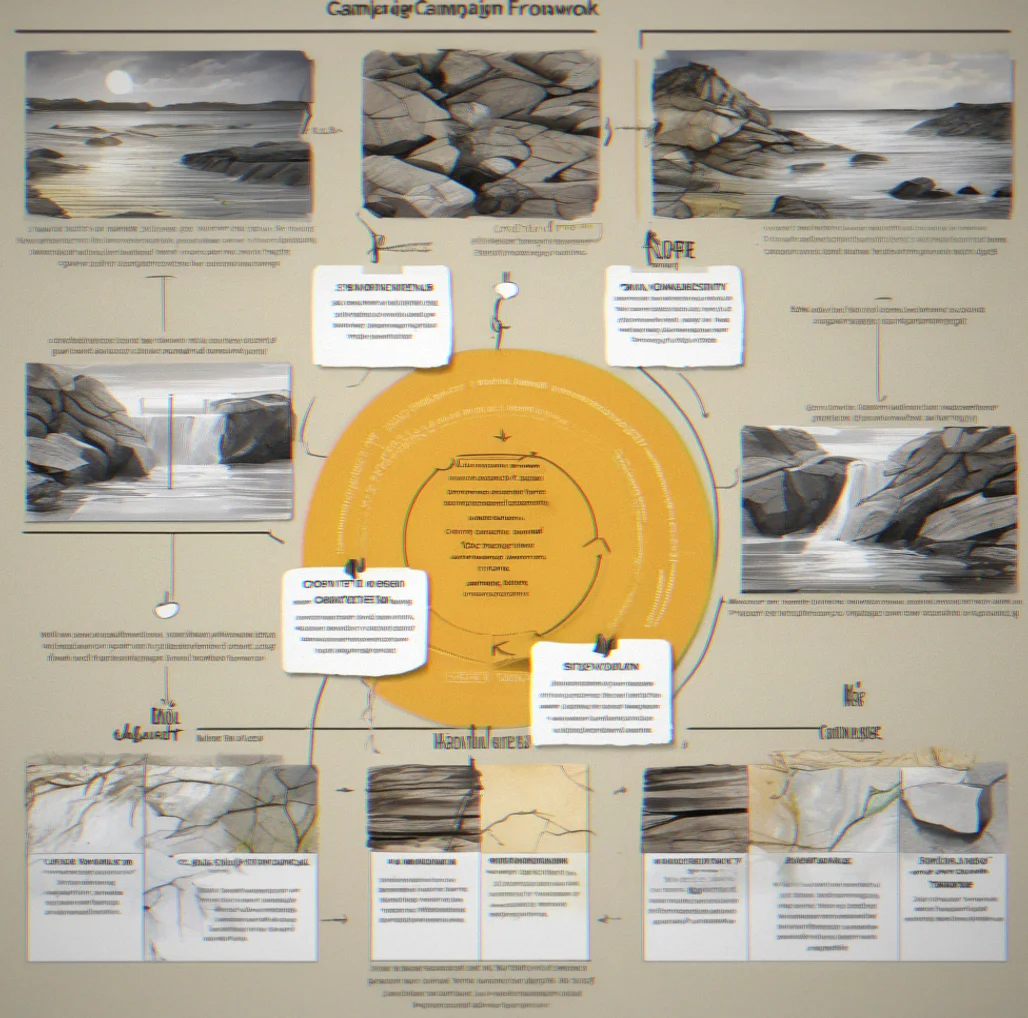 Campaign framework diagram showing narrative structure and visual hierarchy layers